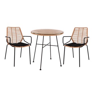 ΣΕΤ 3ΤΜΧ ALLEGRA WICKER ΜΕ ΤΡΑΠΕΖΙ Φ70Χ74Υ ΜΠΕΖ & ΜΑΥΡΟ ΧΡΩΜΑ HM10475