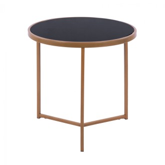 ΤΡΑΠΕΖΙ ΣΤΡΟΓΓΥΛΟ FRANCESCO HM8696 ΜΕ ΓΥΑΛΙΝΗ ΕΠΙΦΑΝΕΙΑ ΚΑΙ ΜΕΤΑΛΛΙΚΟ ΧΡΥΣΟ MAT ΣΚΕΛΕΤΟ