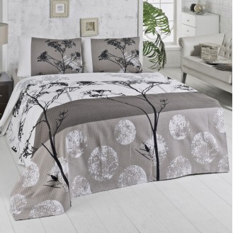 ΚΟΥΒΕΡΤΑ ΜΟΝΗ ΠΙΚΕ HM12142 ΓΚΡΙ ΛΕΥΚΟ ΜΠΕΖ FLORAL ΡΙΓΕ 160x230 εκ.
