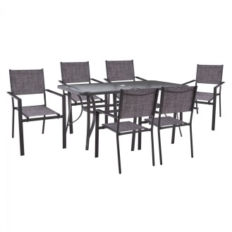 ΣΕΤ ΤΡΑΠΕΖΑΡΙΑ 7ΤΜΧ ΤΡΑΠΕΖΙ BRUNO 150X90 ΜΕ ΠΟΛΥΘΡΟΝΕΣ TEXTILINE ΓΚΡΙ HM11468