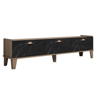 ΕΠΙΠΛΟ ΤΗΛΕΟΡΑΣΗΣ HM9105.01 NATURAL WOOD ΜΕ ΕΦΕ ΜΑΥΡΟ ΜΑΡΜΑΡΟ 178x34,6x44,8Y εκ.
