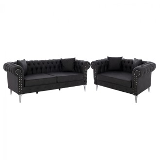 ΣΕΤ ΣΑΛΟΝΙ Τ.CHESTERFIELD ΜΑΥΡΟ 2 ΤΜΧ HM11615 213x90x82 εκ.