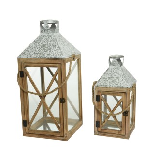 Φανάρι μπεζ μεταλλικό αντικέ L25.00-W25.00-H60.00cm L18.00-W18.00-H41.00cm Σετ 2 